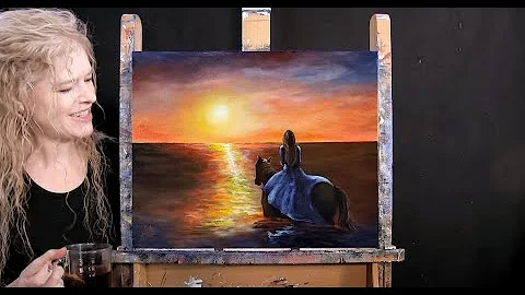 Learn How to Paint "HORSEBACK OCEAN SUNSET" with A...