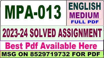 mpa 013 solved assignment 2023-24 || mpa 013 solved assignment 2024 in english || ignou mpa013
