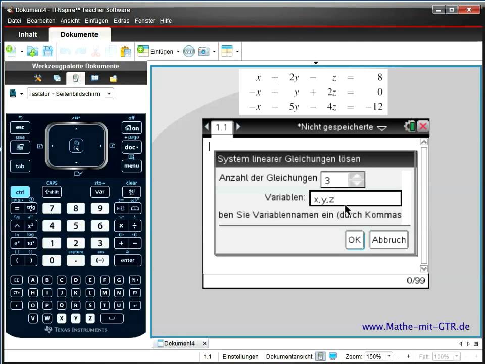 TI Nspire CX: Lineares Gleichungssystem mit drei Variablen ...