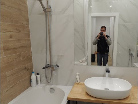 Закончил ремонт ванной комнаты. Плитка крупный формат 120*60 см