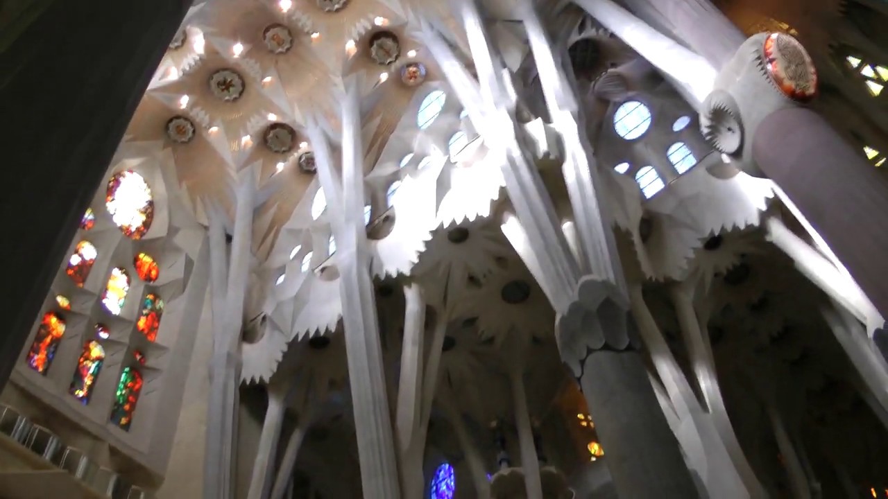 Interior View Of Amazing Gaudi Designed La Sagrada Familia Basilica In Barcelona Spain