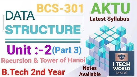 Data Structure Unit :- 2 (Part 3) Recursion and Tower of Hanoi BCS301 AKTU B.Tech 2nd Year CSE/IT