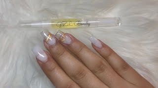 Milky White & Gold Foil | Watch Me Do My Nails With My Non Dominant Hand | Acrylic Nails Tutorial