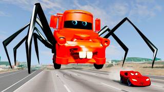 Giant Tow Mater Spider Legs & Frank VS Cars Spider Lightning McQueen Escape in Beamng Drive