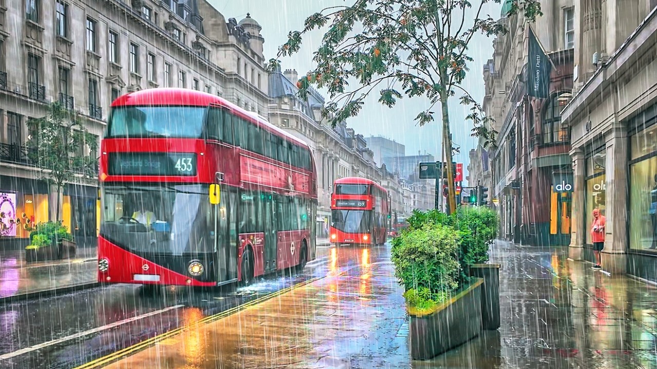 London | Spacer w Deszczu 4K | 24 lip 2025
