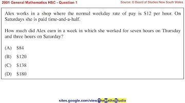 2001 General Maths HSC Q1 Find weekly earning or wage given normal & time-and-a-half hours worked