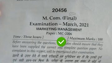 2021 Mdu MCom DDE Reappear Final Year Marketing Management Question Paper