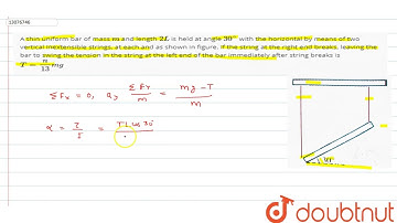 A thin uniform bar of mass `m` and length `2L` is held at angle `30^(@)` with