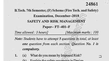 Mdu BTech FTS 7th Sem Safety & Risk Management Question Paper 2018 #MduQuestionPaper