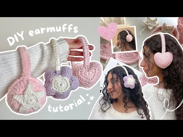 イヤーマフ OVLA Gift wrapping HAND CROCHET waffle earmuffs how to crochet cute earmuffs (heart, star, & flower shape