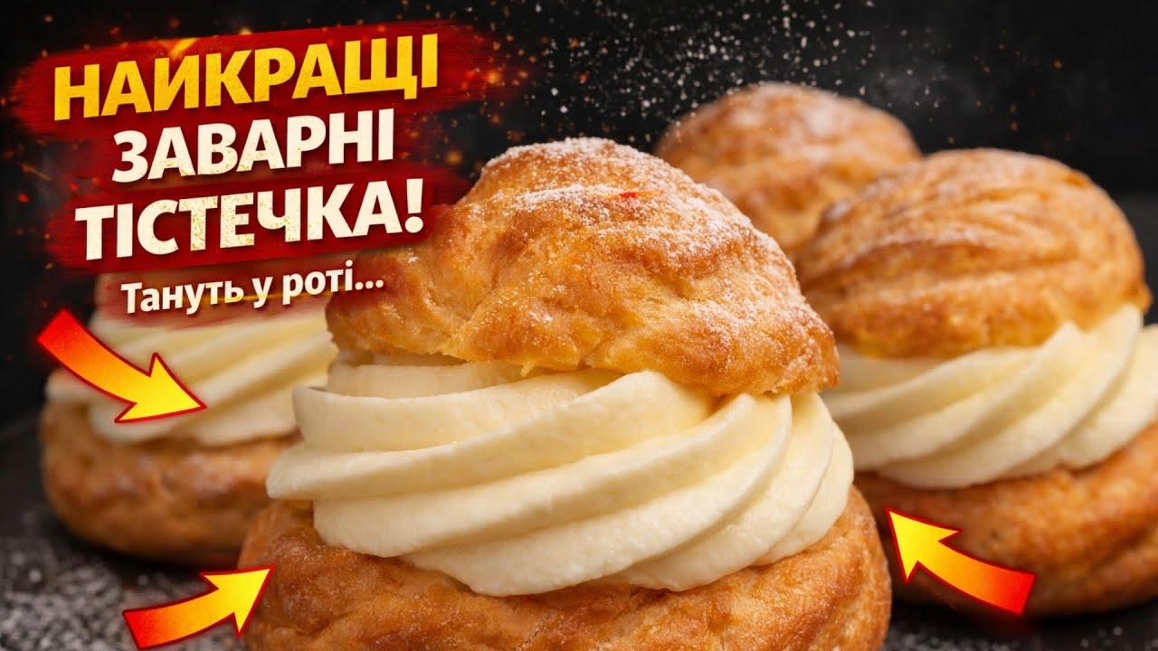 Повітряні заварні тістечка з кремом! Ці заварні тістечка з кремом зникають за 5 хвилин!