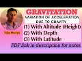 GRAVITATION | VARIATION OF ACCELERATION DUE TO GRAVITY|ALTITUDE,LATITUDE & DEPTH|11th &12th|PHYSICS