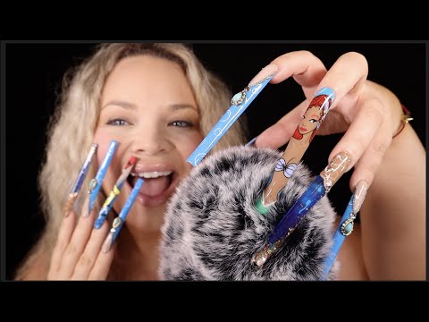ASMR Litte Mermaid Halle Bailey Nails (10XL EXTENDO) Fluffy Mic Scratching + Clacking