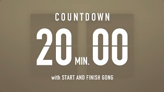 20 Minute Countdown Timer ⏳ Flip Clock with Simple Gong 🦂🔔