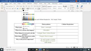 Photosynthesis and Cellular Respiration Comparison