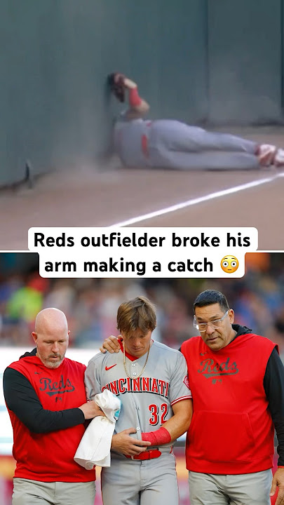 Tyler Callihan broke his arm making this catch, that was sadly did not count 😭 #baseball #mlb #reds