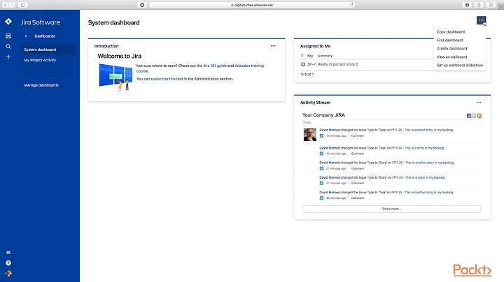 Creating and Running an Agile Project in JIRA: Creating and Managing Dashboards | packtpub.com