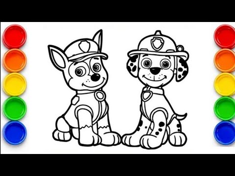 Drawing and colouring Paw patrol characters Marshall and Chase paw | Paw patrol