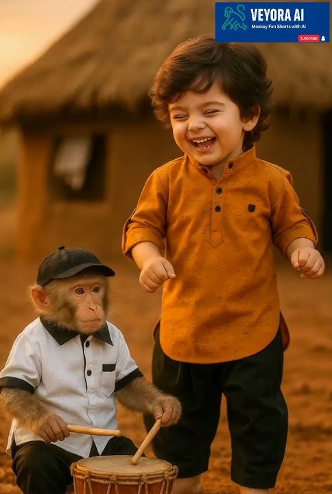 Groove of innocence 🎶🐒💛 Baby vibes & jungle beats unite! 🥁✨ #viral #cute #babymonkey #funny #ai