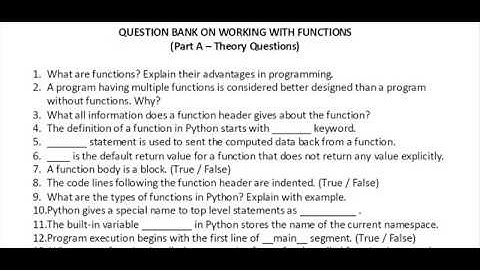 Unit I - Possible questions on Functions - CBSE Class XII Computer Science