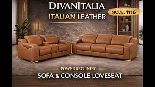 DivanItalia 1116 Italian Leather Power Reclining Sofa & Console Loveseat | 3 Recliners
