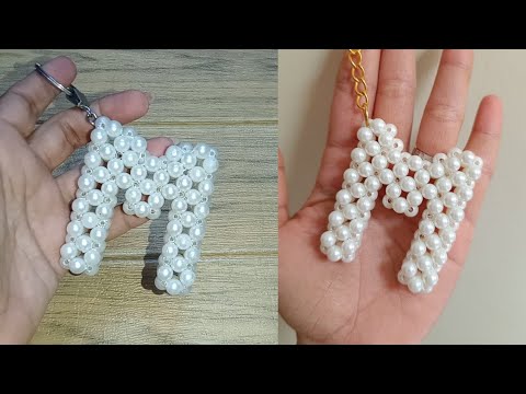 ميدالية خرز شكل حرف M سهلة وجميلة للمبتدئين Beaded Letter M Keychain Tutorial