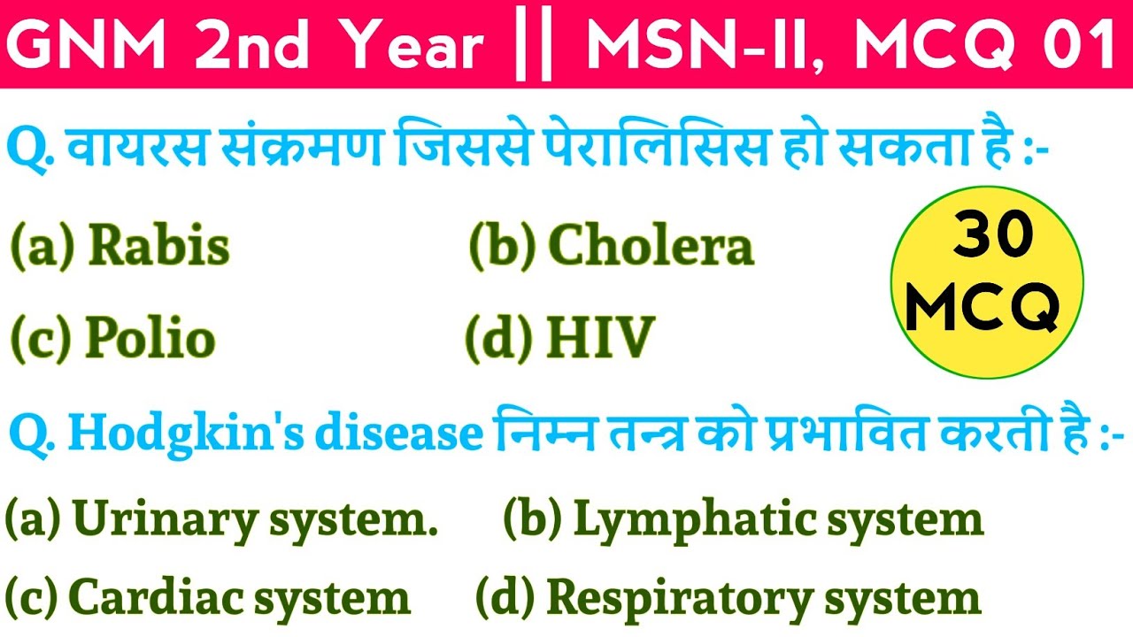 GNM 2nd Year Medical Surgical Nursing-II MCQ 01 सभी के लिए Top 30 MCQ Objectives Nursing