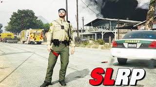 Dump truck goes on rampage and rams law enforcement cars | FiveM SLRP Roleplay