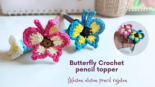 crochet butterfly pencil topper | merenda hiasan pensil kupu-kupu (subtitle)