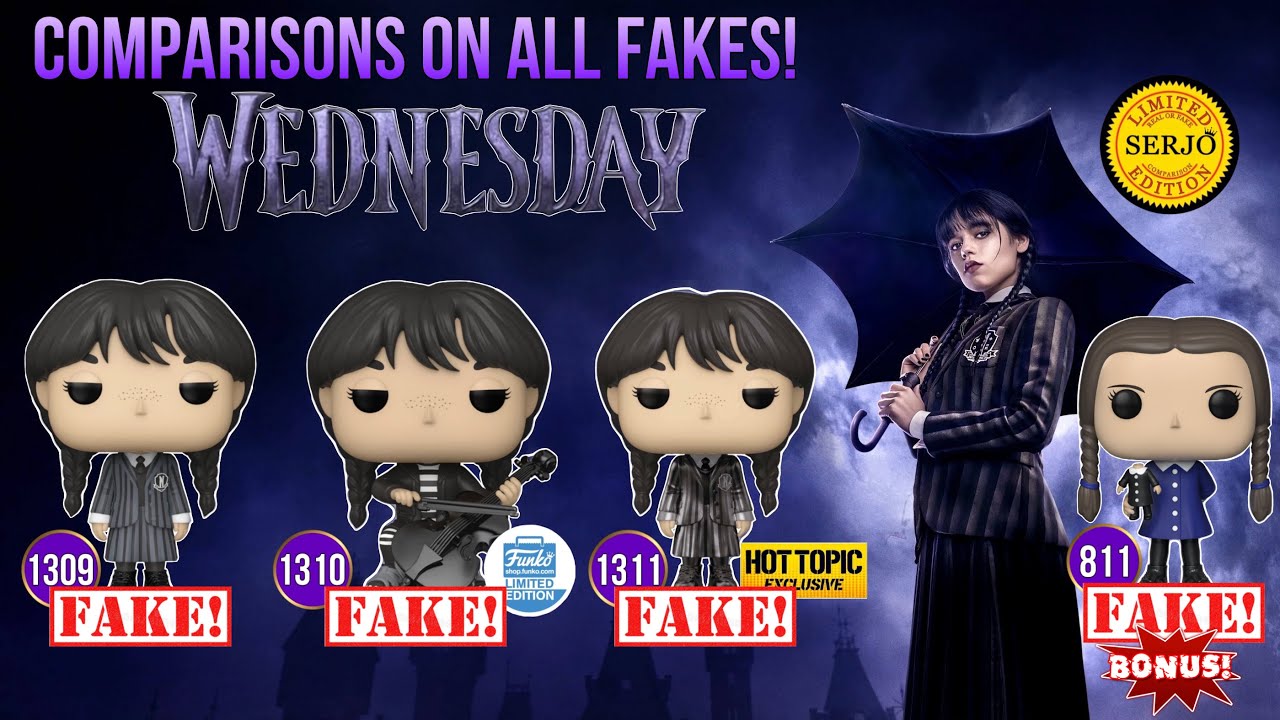 Comparisons of all fakes by Funko POP! Wednesday + Bonus 