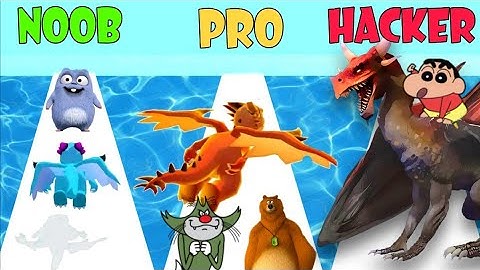 Noob vs Pro vs Hacker in Monster Run | Shinchan , Jack , Bhalu and Bulbule plays Monster Run