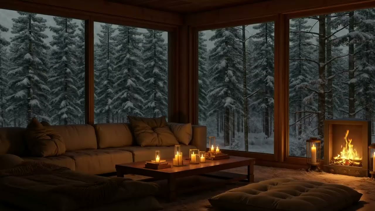 Peaceful Snow Cozy Cabin Ambience ❄️ Soothing Piano Music & Gentle Fireplace For Deep Sleep