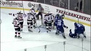 Ryan Hamilton Goal From His Back - Marlies/Devils 11.13.2011