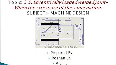 ME308 Eccentrically loaded welded joint When the stress are of the same nature Roshan Lal ADT GPC Aj