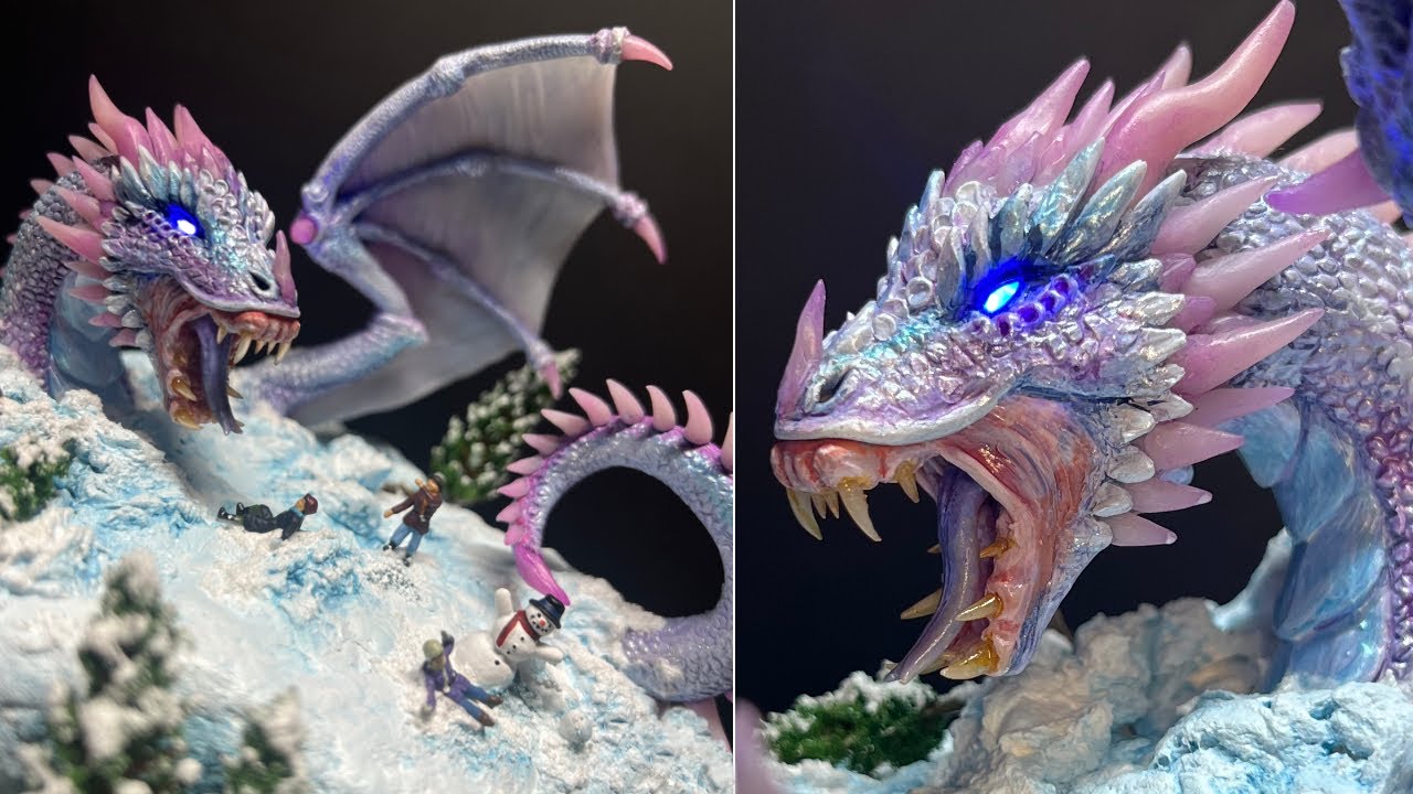 The Monster ICE DRAGON Awakens! Diorama, Polymer Clay