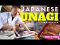 Behind the counter at japanese unagi eel restaurant