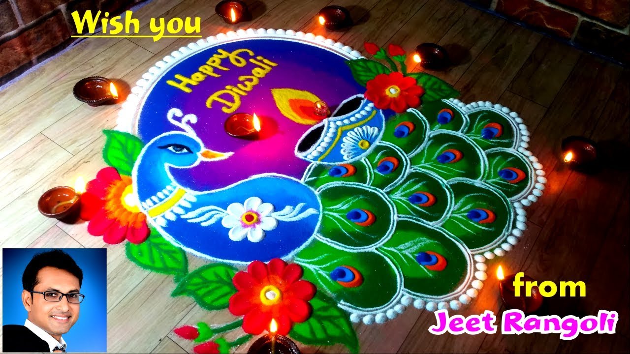 Diwali special peacock rangoli design. Wish you happy Diwali to ...