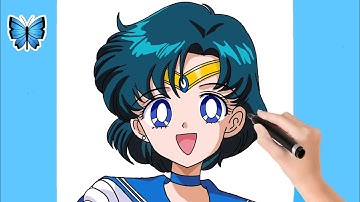 How to draw Sailor Mercury from Sailor Moon Step by Step