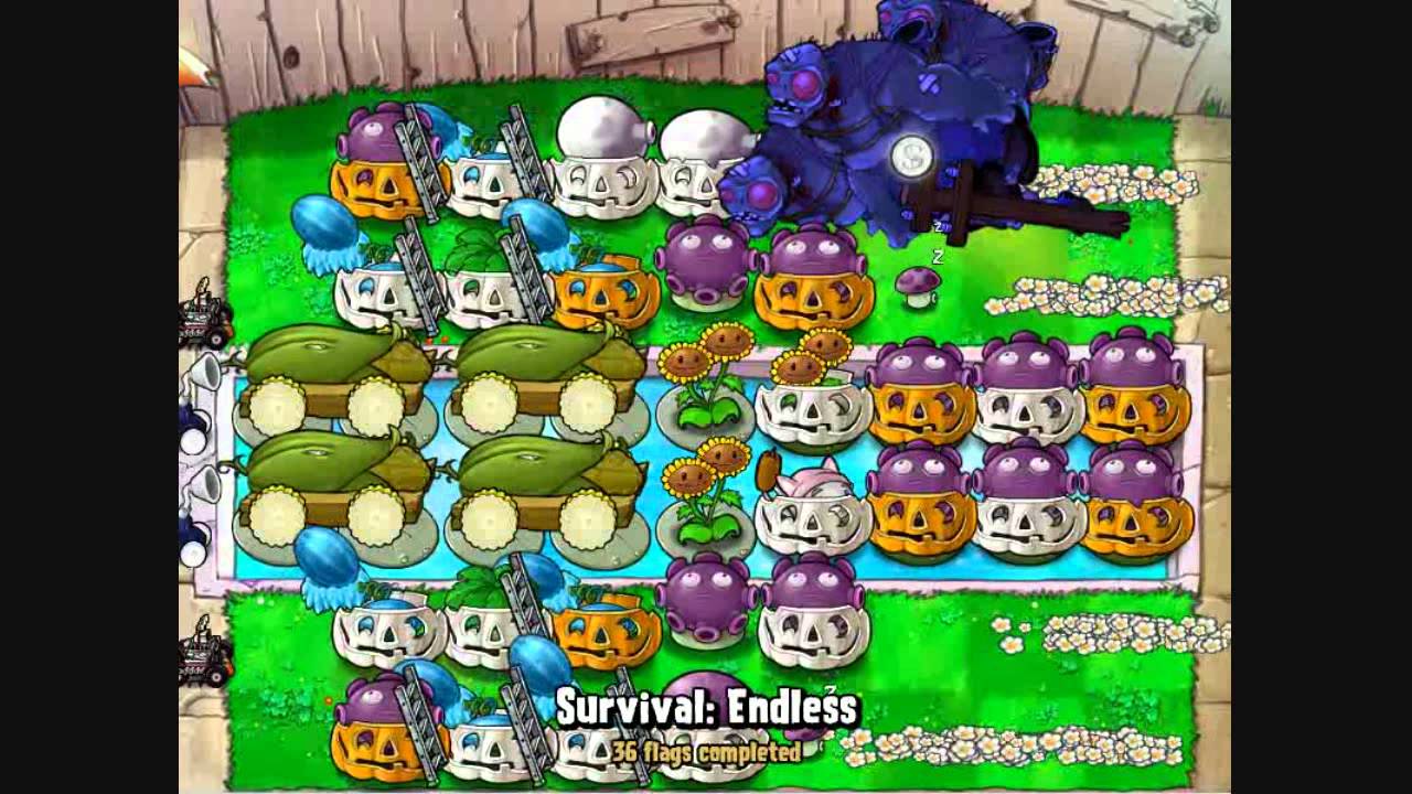 Plants vs Zombies No Repair ladder setup for Survival Endless (part 2/