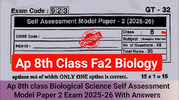 💯8th fa2 biology question paper 2025|Ap 8th biological science self assessment 2 question paper 2025