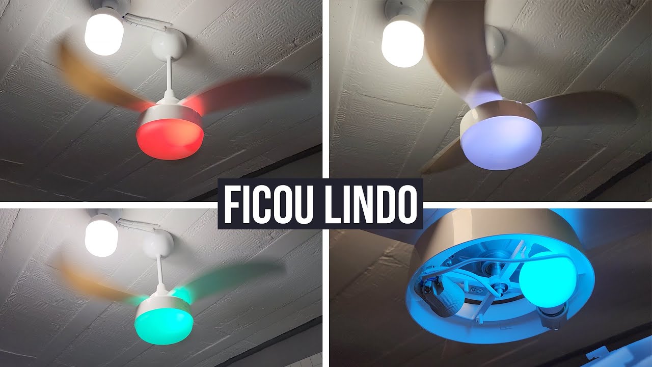 ✨ O VENTILADOR FICOU COLORIDO! COLOQUEI UMA LÂMPADA INTELIGENTE ALEXA NO VENTILADOR DE TETO