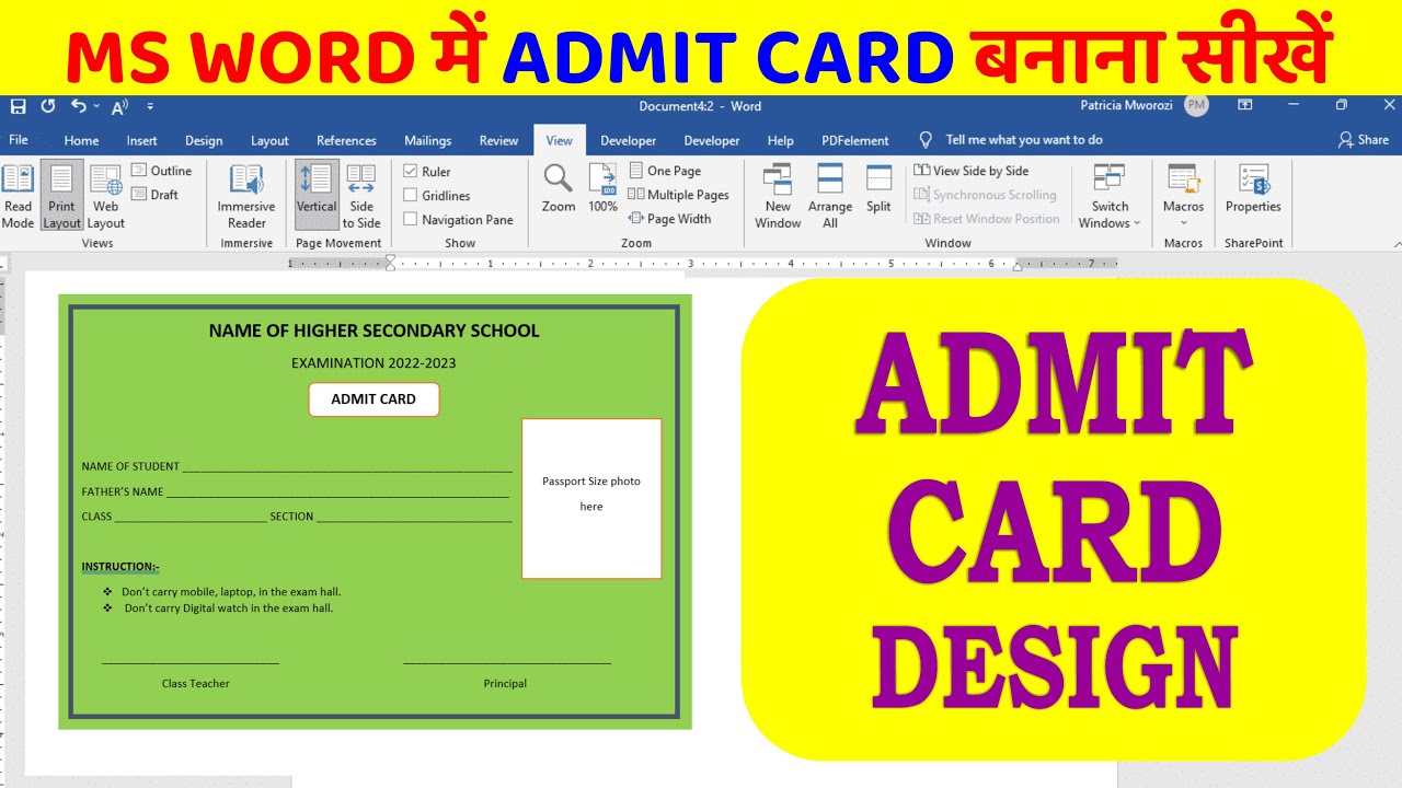 How to Create Admit Card in MS Word II Admit Card Design in word II ...