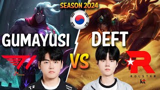 T1 Gumayusi vs KT Deft - Gumayusi VARUS vs Deft SIVIR ADC - Patch 14.1 KR Ranked | lolrec