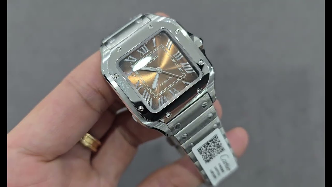 Trải nghiệm siêu phẩm cartier santos mặt nâu size 35.5mm mới ra mắt đến từ nhà máy AF