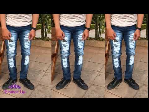 JEANS CELANA SOBEK PRIA SKINNY NAVY JEANS RIPPED COWOK