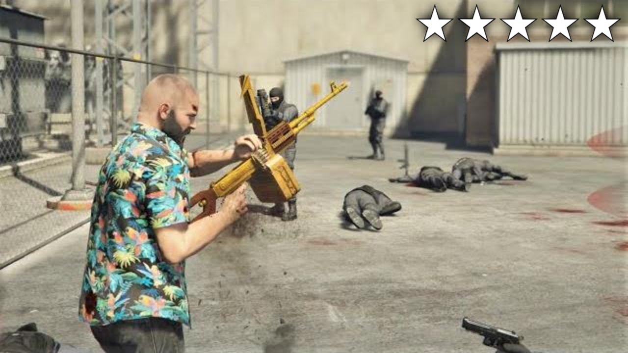 GTA 5 - Michael's FIVE STAR COP BATTLE At LSDWP (GTA V Funny Moments ...