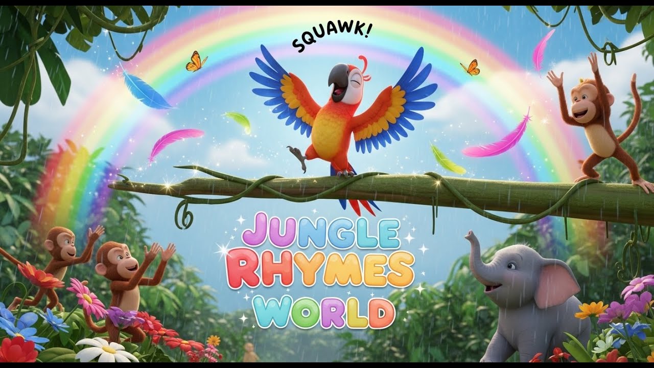 🦜 Parrot’s Rainbow Dance ✨ – Squawk! | Jungle Color Song for Kids | Jungle Rhymes World