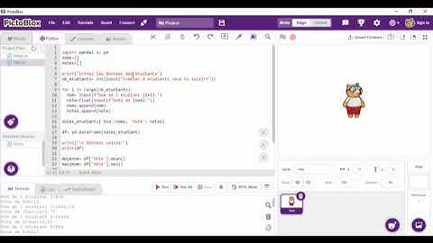 Données statistiques de classe |Python Editor | PictoBlox