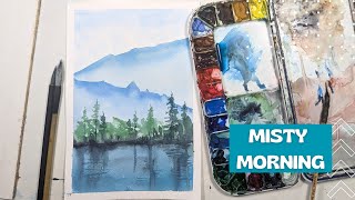 Watercolor Painting Tutorial | Misty Scenery | Easy Watercolor Painting For Beginners