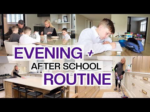 EVENING ROUTINE + AFTER SCHOOL with 3 KIDS | Cleaning, Dinner, Homework + more | Emily Norris AD